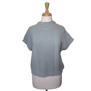 WRAP LONDON Short Sleeve Mock Neck 100% Cotton Knit  Sweater Gray Blue Size 6